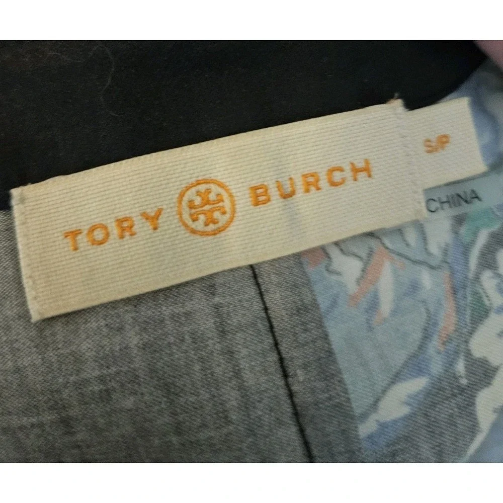 Tory Burch Navy Floral Printed Wrap Dress S Ruffle High Low Hem Sleeveless
